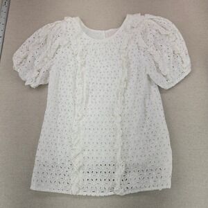 Rachel Parcell White Eyelet Ruffle Puff Sleeve Blouse XXS